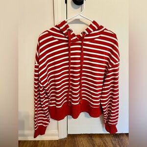 Vici Striped Red & White Hooded Crop Sweatshirt